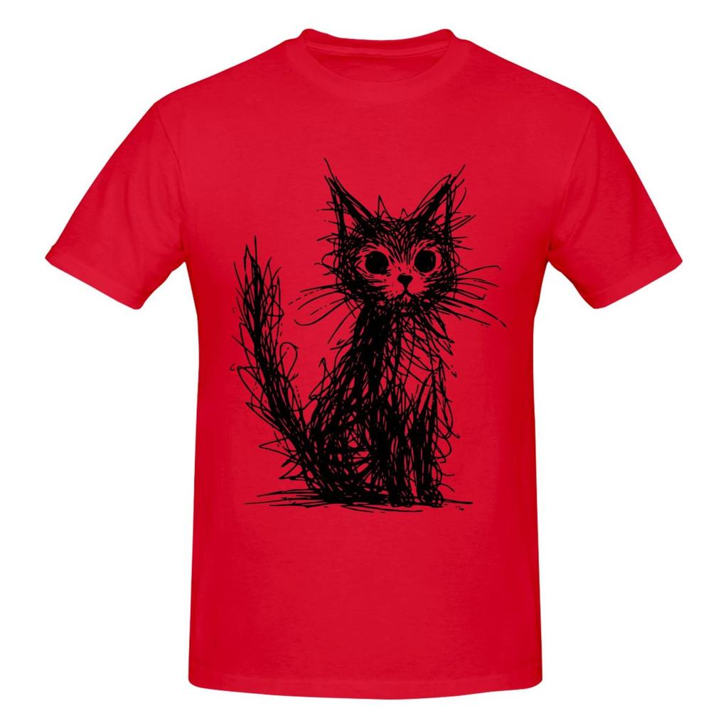 Unisex Cat Line Funny Modern Sketch Animal Trendy T Shirt Streetwear O-neck Cotton T Shirts