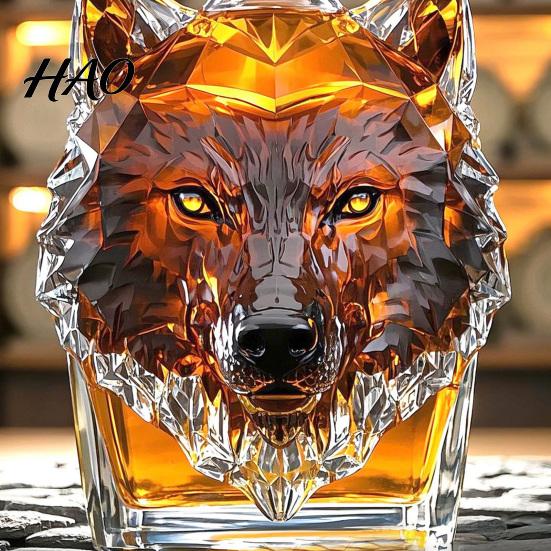 Caraffa in Vetro 300ml Bottiglia per Whisky Forma Testa di Lupo Alta Resistenza Vetro Borosilicato Vino Tappo Ermetico con Design