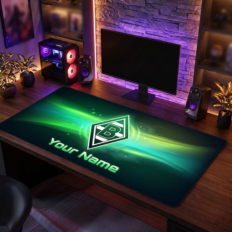 Borussia Mönchengladbach Individuelles Großes Mauspade, Personalisierter Namens-Textdruck, Fußball-Logo Rutschfeste Schreibtischmatte Gaming-Geschenk