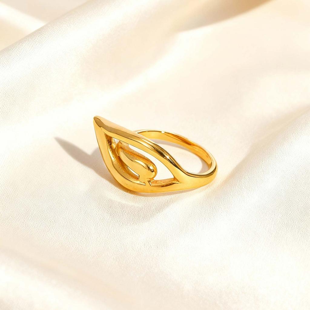 Minimalist Stainless Steel Hollow Geometric Ring for Women Wings Water Drop Shape Wedding Ring Gold-plated Creative Jewelry Gift