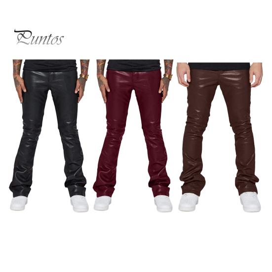 Pantaloni din piele artificială pentru bărbați, cu talie mijlocie, largi, netezi, de culoare uni, stil hip hop, pantaloni evazați de performanță de petrecere în club