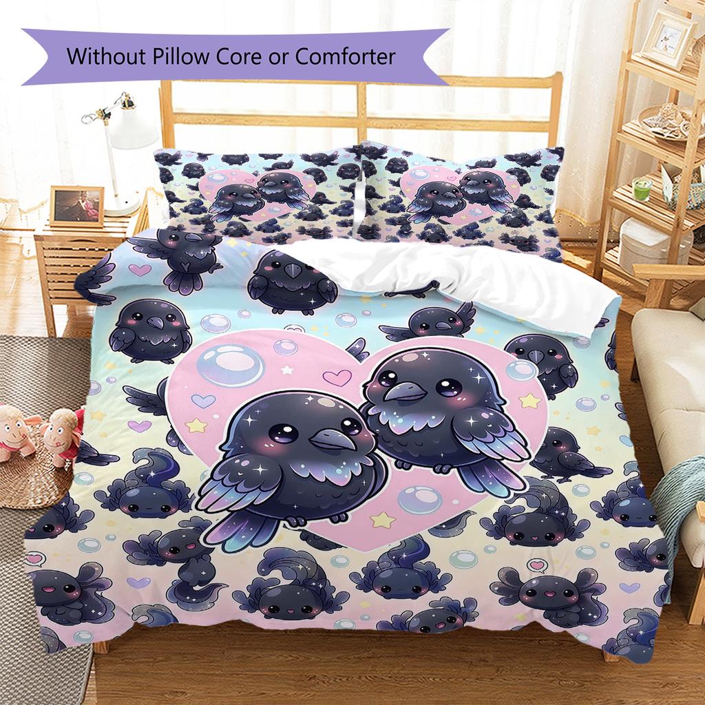 Pink Gradient Cartoon Pattern Bedding,Quilt Set Quilt Cover Pillowcase Home Birthday Gift (1 * Duvet Cover + 2 * Pillowcase, Without Core)