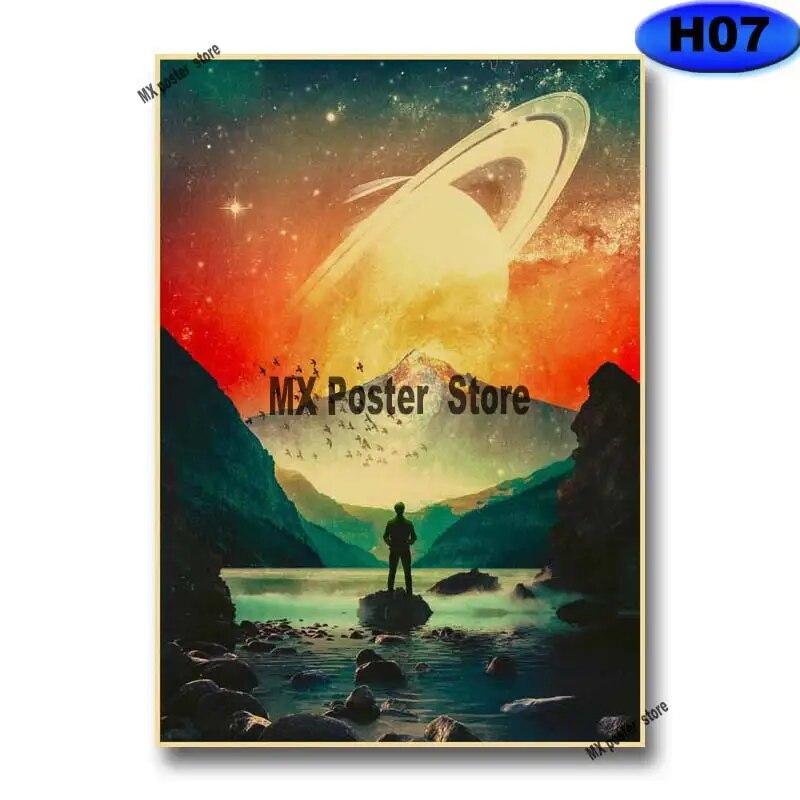 Ρετρό Πόστερ Διαστηρικού Ονείρου Νυχτερινός Ουρανός Σύμπαν Γη Γαλαξίας Επιτοίχια Τέχνη Ζωγραφική Εικόνες Επιστημονικής Φαντασίας για Διακόσμηση Σπιτιού Δωματίου Μπαρ