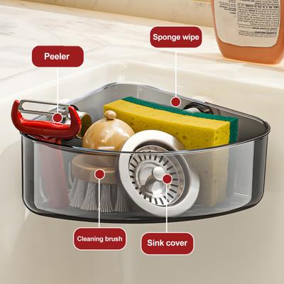 Corner Sink Strainer Sponge Holder Large Capacity Strong Load-bearing Suction Cup Triangle Storage Rack with Drain Hole