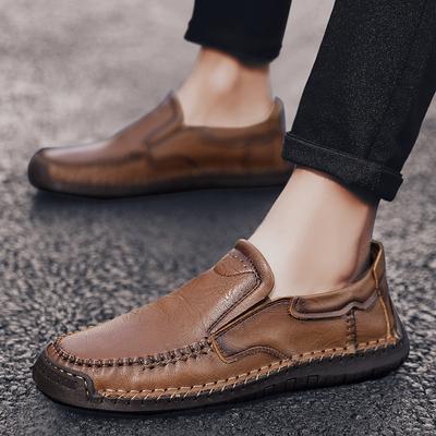 Leather Shoes Men's Spring New Plus Size Stitching Leather Casual Shoes Trendy Lazy Doug Shoes Men's Driving