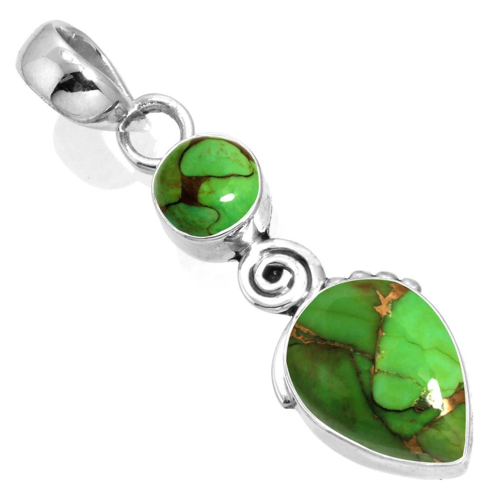 925 Sterling Silver Pendant Women Gemstone Handmade Jewelry New Year Gift Blue Green Purple Copper Turquoise Pearl Lapis Mother Of Pearl Boho