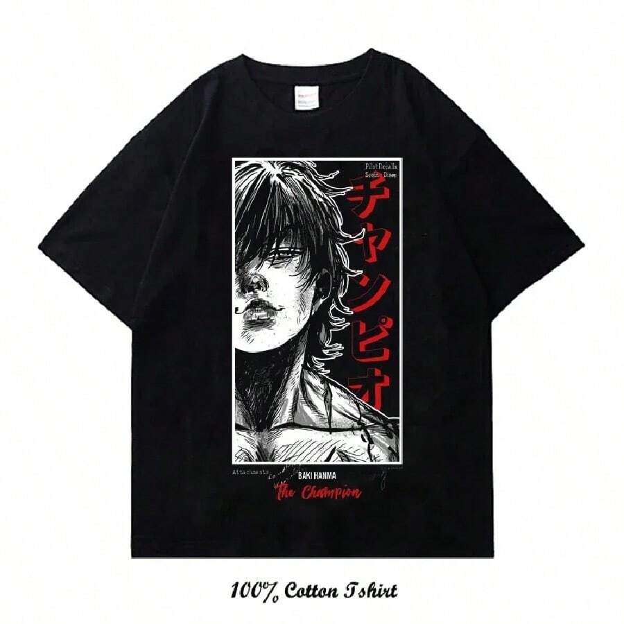 

Grappler Baki Kyokudai Taikai Graphic Print T Shirt Harajuku Vintage Short Sleeve Plus Size Cotton 5XL різнокольоровий