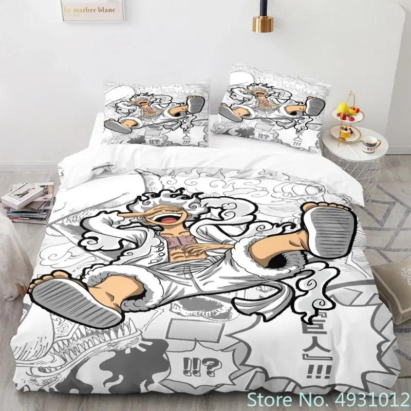 Dětské Chlapecké Anime One Pieces Povlečení Nika Luffy Gear 5 Povlak na přikrývku Povlak na polštář Sada povlaků na přikrývku Jednolůžko Queen King Velikost