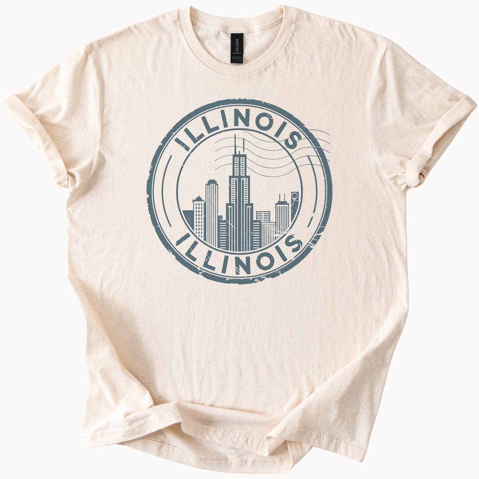 Illinois Skyline Graphic T Shirt Unique Chicago Cityscape Design Illinois State Souvenir Shirt Urban Skyscraper Tee Gift for Travelers 120