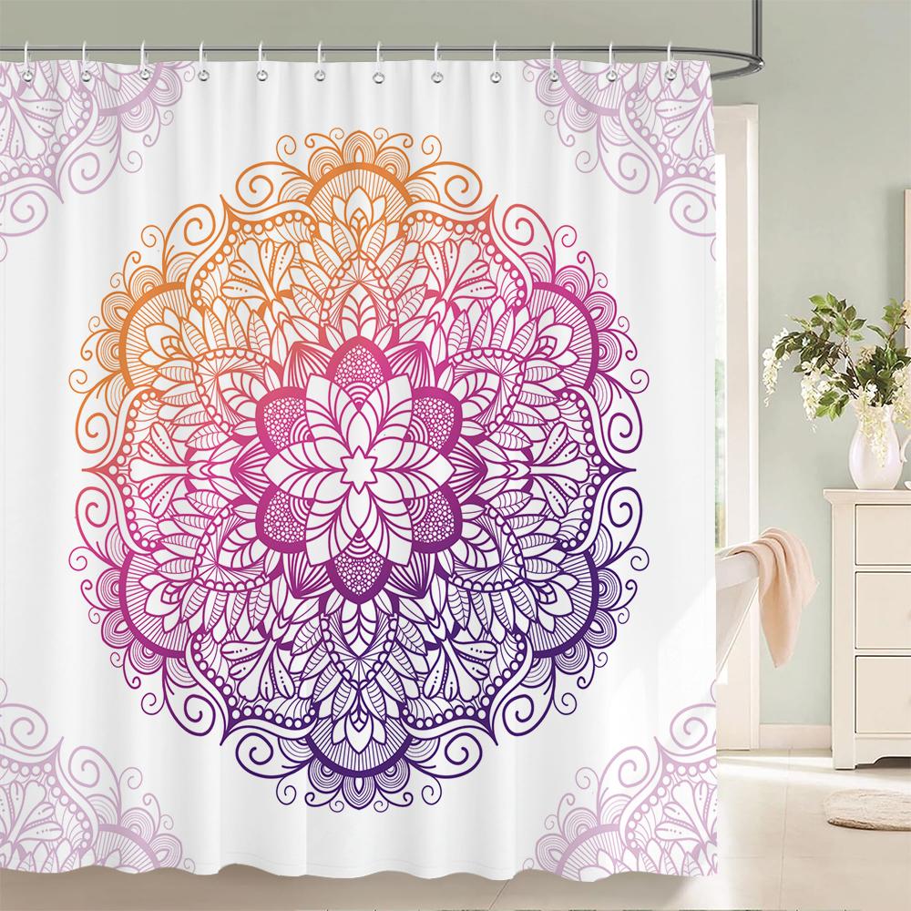 High Quality Indian Mandala Pattern Printed Fabric Shower Curtains Bohemian Bath Screen Waterproof Bathroom Decor with 12 Hooks