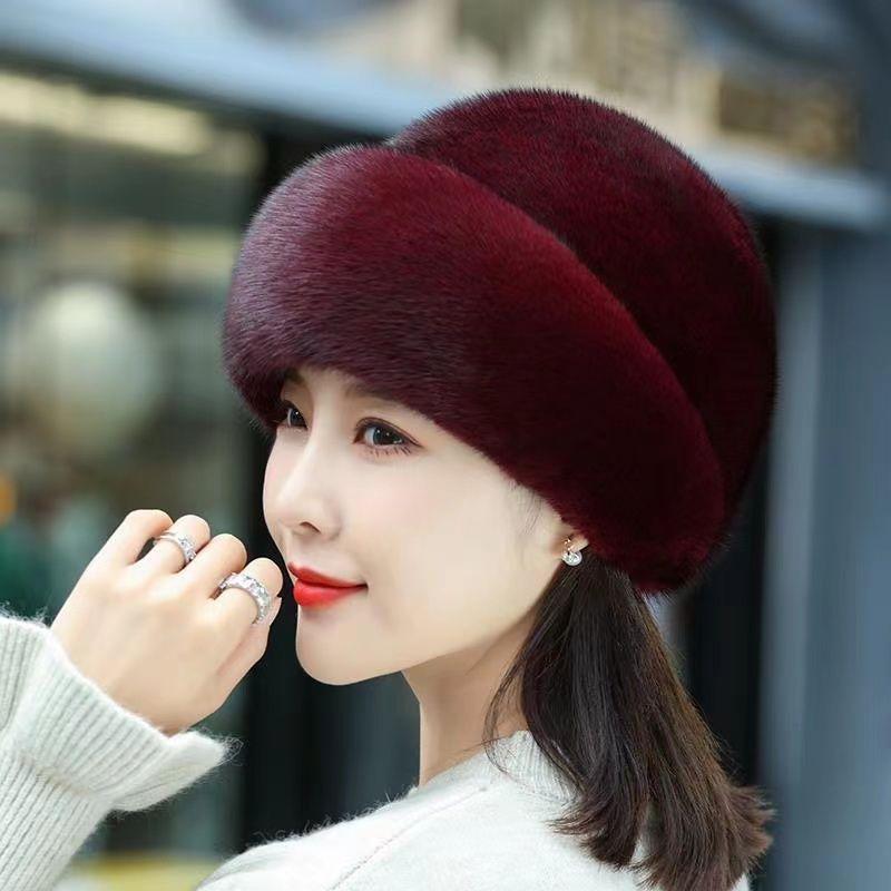 Mink Hat for Women Mink Fur Hat for Middle-aged and Elderly Mothers Winter Hat Outdoor Leisure Ear Protection and Warm Mink Hat