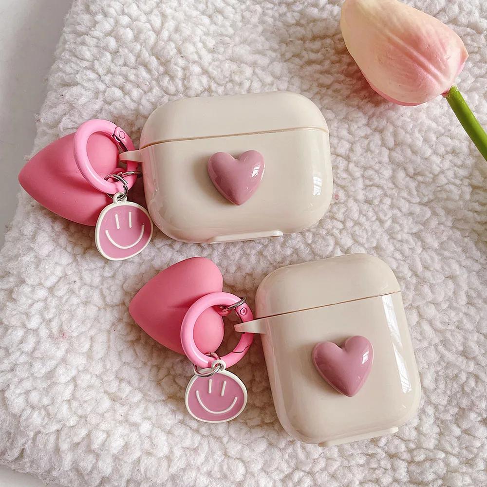 Cute 3D Heart Love Silicone Earphone Accessories Case For Airpods 4 For Airpods 3 Pro 2 1 Cover Creative Smile Ornament Keyring