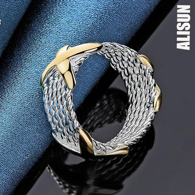 925 Sterling Silver Mother of Gold X Ring Fashion Wedding Jewelry