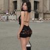 2025 Winter Women's Sequin Halterneck Camisole and Draped Dress Set