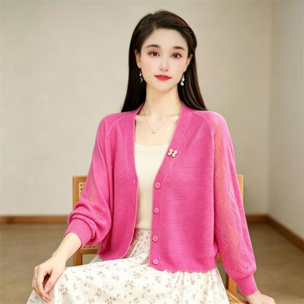 2026 Summer Ice Silk Hollow Knit Cardigan - Women's Lightweight Long/Short Sleeve Sun Protection Jacket