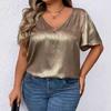 T-shirt Manches Courtes Uni Col en V Coupe Ample pour Femme Printemps/Été 2026