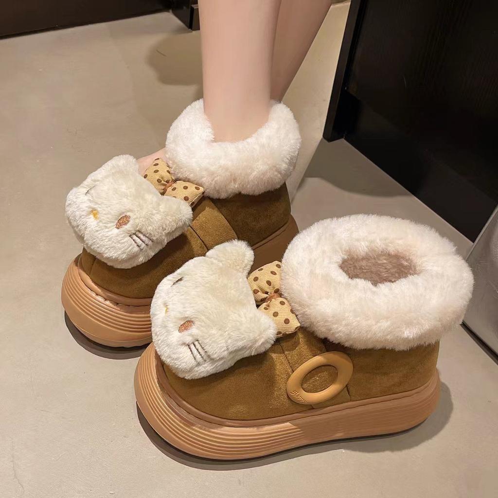 Fashion flat-bottomed non-slip women's cotton shoes season cartoon cute kitten velvet cotton shoes women