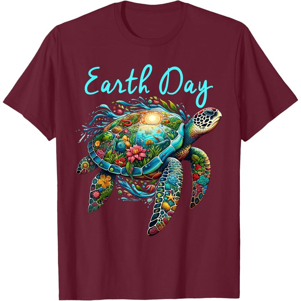 Earth Day Sea Turtle Graphic Tee Breathable Casual Cotton T-Shirt for Unisex