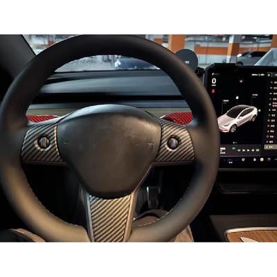 3x Carbon Fiber Interior Steering Wheel Cover Trim For Tesla Model Y/3 2017-