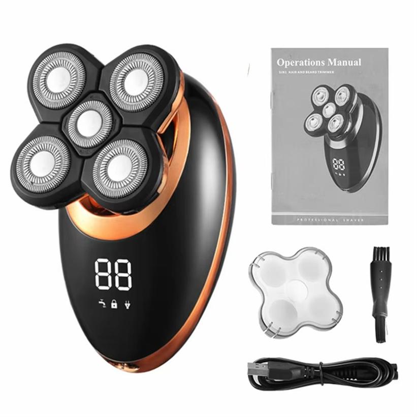 Elektrorasierer Elektrischer Rasierer Rotierender Bartschneider Wiederaufladbare Rasiermaschine für Männer Bartrasierer Wasserdicht 5 Klingen