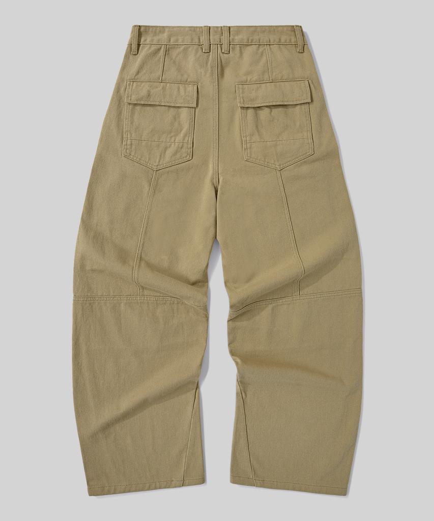 Beodeonteu Curved Cut Multi-Dart Wide Twill Pants [Beige]