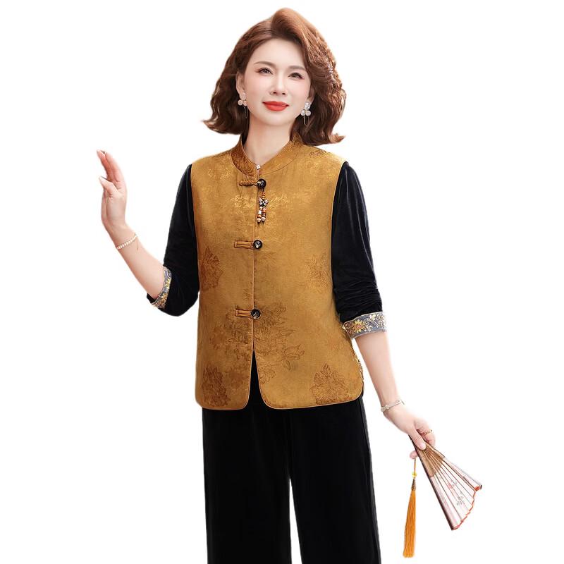 Elegant Gold Velvet New Chinese Style Three-Piece Suit