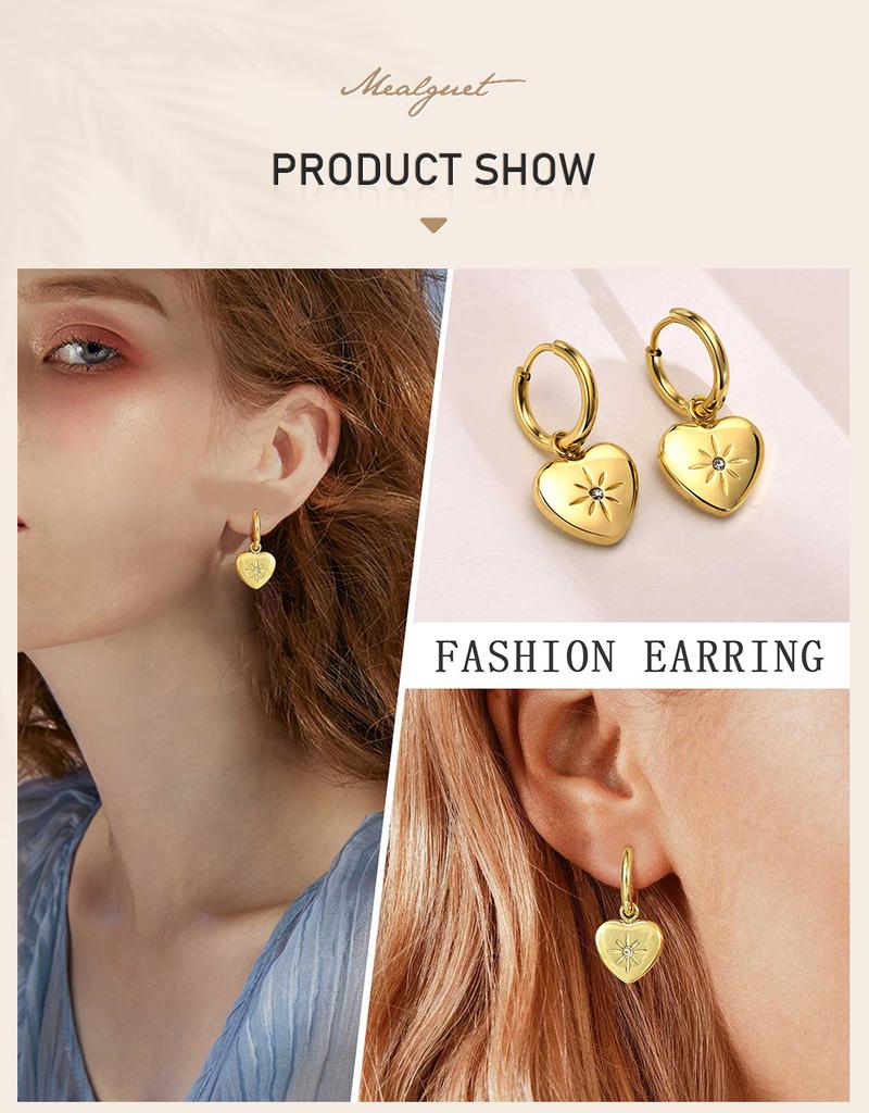 Heart Drop Earring Women, Dainty Huggies Stainless Steel, Love Shape Heart Hoops for Her Gift