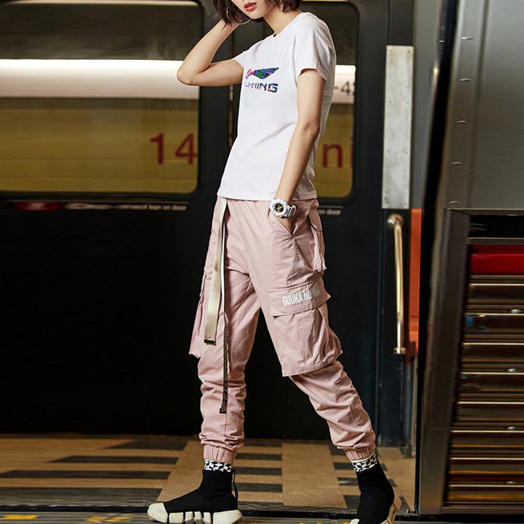 Li Ning Printed Logo Round Neck Short Sleeve T-Shirt Women Tops White AHSR706-1