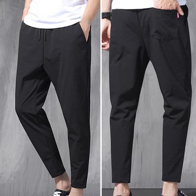 Men Ninth Pants Drawstring Comfortable To Wear Solid Color Breathable Wear-resistant Simple Elastic Waist Straight Pattern Deep Crotch Men Pencil