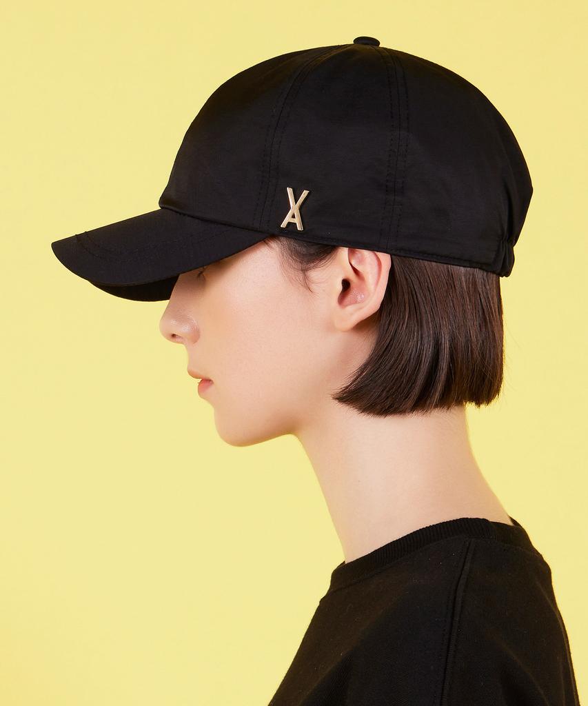 Bajal Studded Logo Nylon Newsboy Ball Cap Black