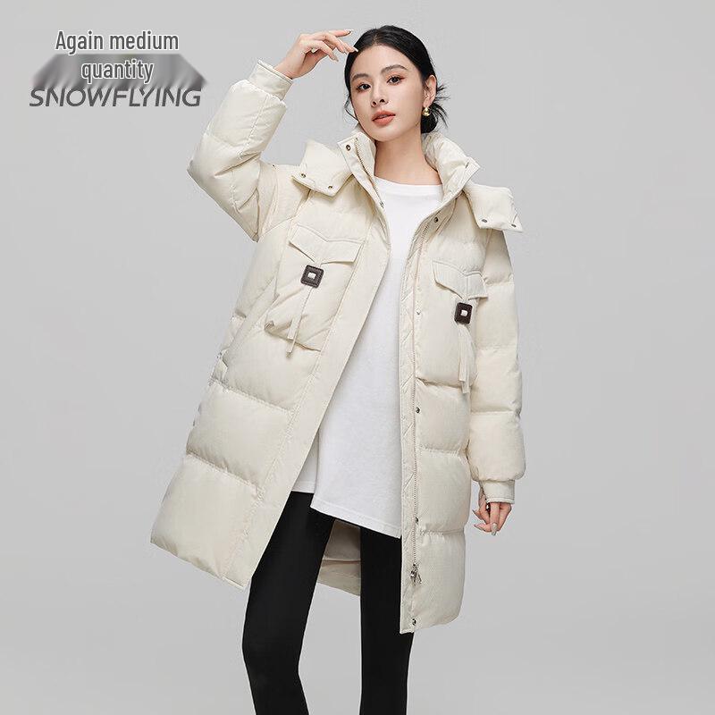 SNOWFLYING Mid-Length Detachable Hood Down Jacket