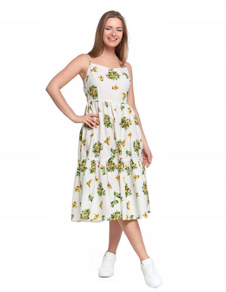 Women's Midi Dress with Straps and Ruffles Stylish Classic MORAJ XXL PATT 2