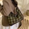 Women Retro Woolen Cloth Plaid Underarm Bag Maillard Color Shoulder Bag Tote Bag Large Capacity Backpack for Daily Travel Work