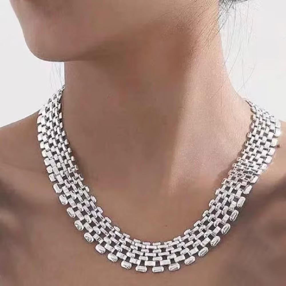 Mesh Design Exaggerated Cuban Chunky Chain Zinc Zinc Alloy Clavicle Chain Fashion Hip Hop Necklace  Summer