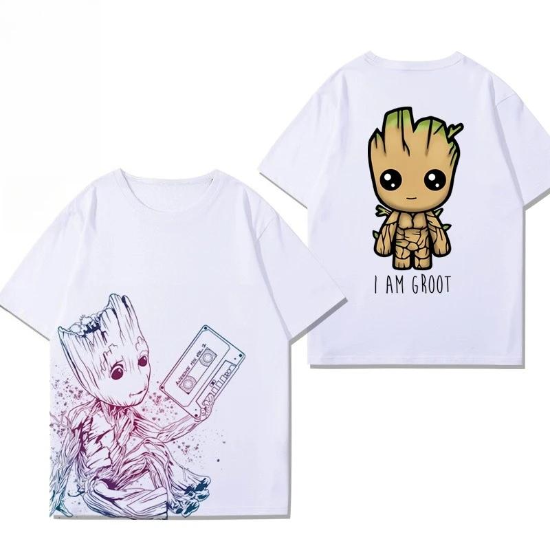 Marvel Guardians of The Galaxy 3 Rocket Marvel Joint T-shirt Clothes Groot Big Tooth Board Short Sleeve Pure Cotton Trend Casual