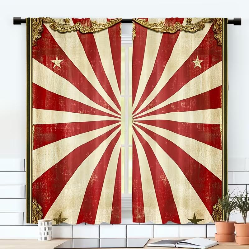 2 Pcs Red stripes print curtains,suitable for bedroom,living room kitchen decoration,home decoration,window decoration
