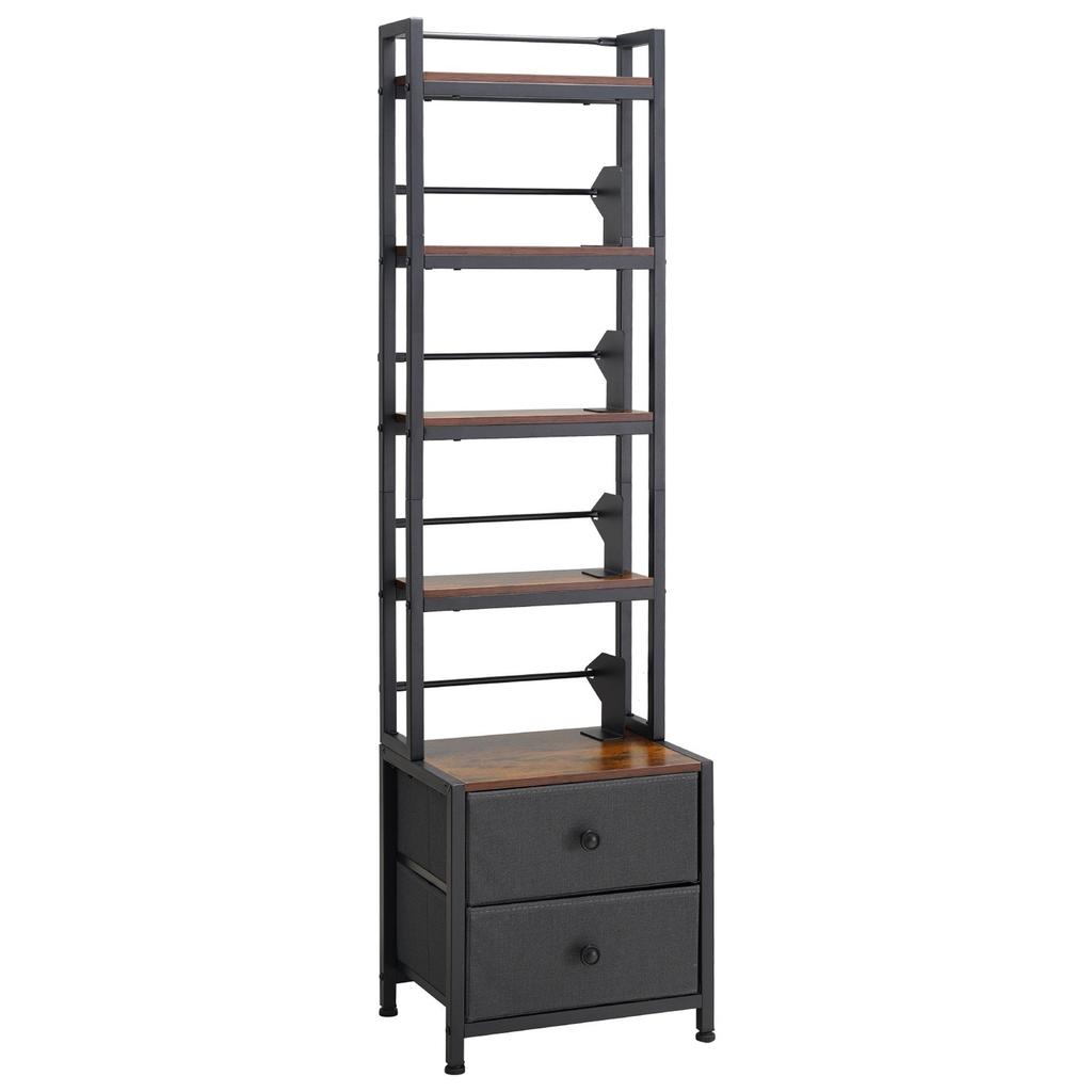 Media Storage Cabinet, 4-Shelf DVD Shelf Organizer with Drawers, 40 X 30 X 143.5 Cm Multimedia Storage Organizer for CDs, DVDs, Books and Games, CD