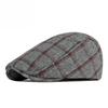 Retro Plaid Woolen Flat Cap Thickened Ivy Hat British Checkered Newsboy Beret Cap for Men Women