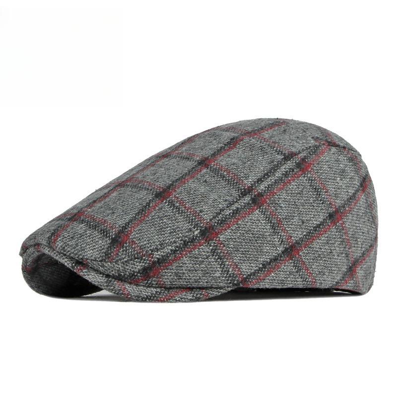Retro Plaid Woolen Flat Cap Thickened Ivy Hat British Checkered Newsboy Beret Cap for Men Women