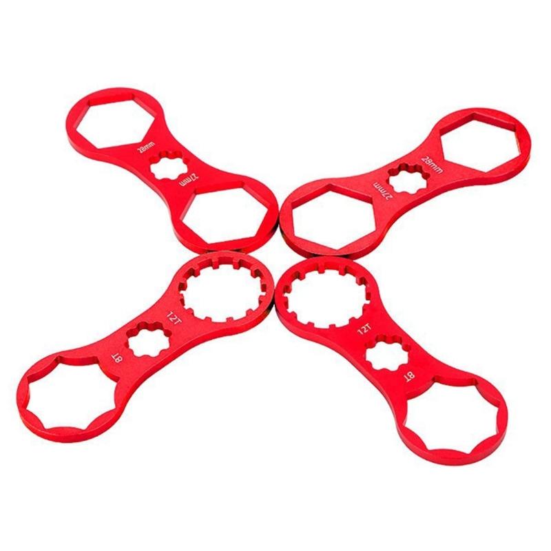 Aluminum Alloy Bicycles Fork Cap Wrenches with Two End Openings and Toothed Center Opening for Suspension Fork Maintenance