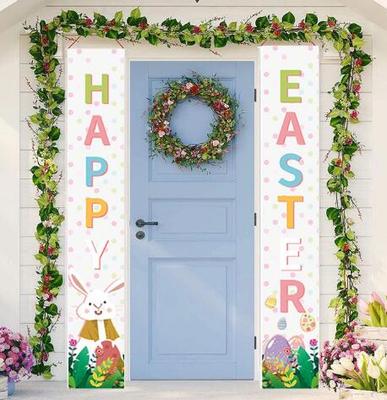 Colorful Rabbit Easter Front Door Welcome Sign Flag Curtains Panel Decoration Wall Porch Garden Hanging Happy Crystals Garland