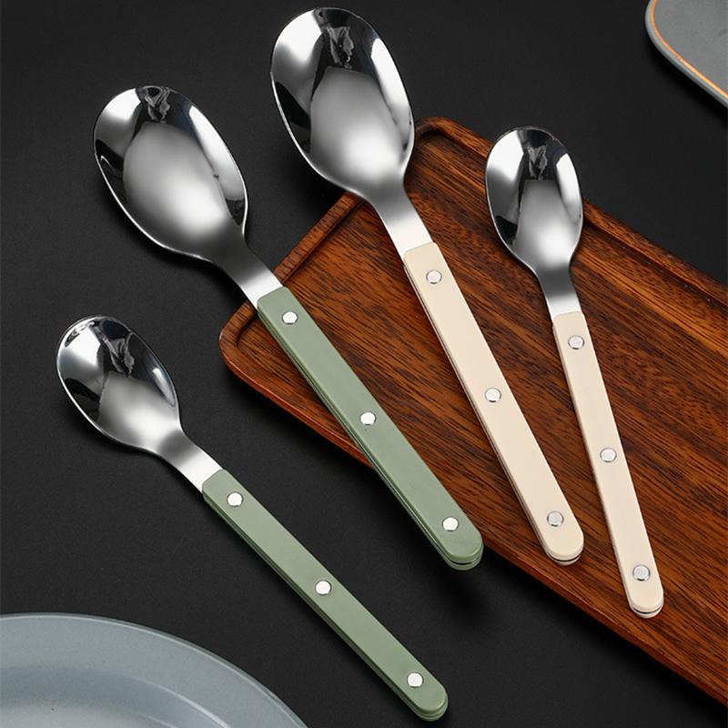 5pcs ABS Handle Rivets Stainless Steel Cutlery Set Western Tableware Serving Spoon Knife Fork Teaspoon Kitchen Flatware