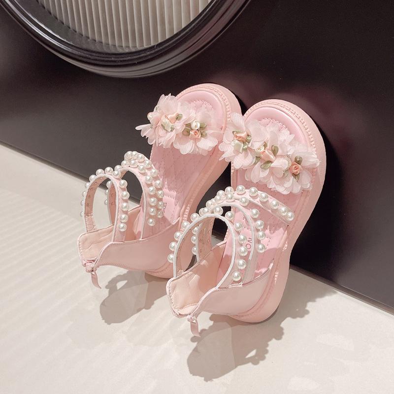 Girl Princess Dress Sandals Summer Chic Flower Children Wedding Party Sandals Fashion Beading Kids Causal Roman Sandals Open-toe