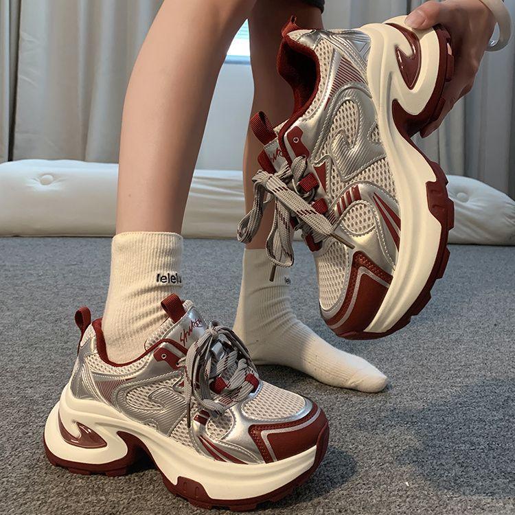 

Putian Chunyuan Dachang GGCC silver platform dad shoes women s inner height increase leisure sports trend single shoes lace-up 40 червоний