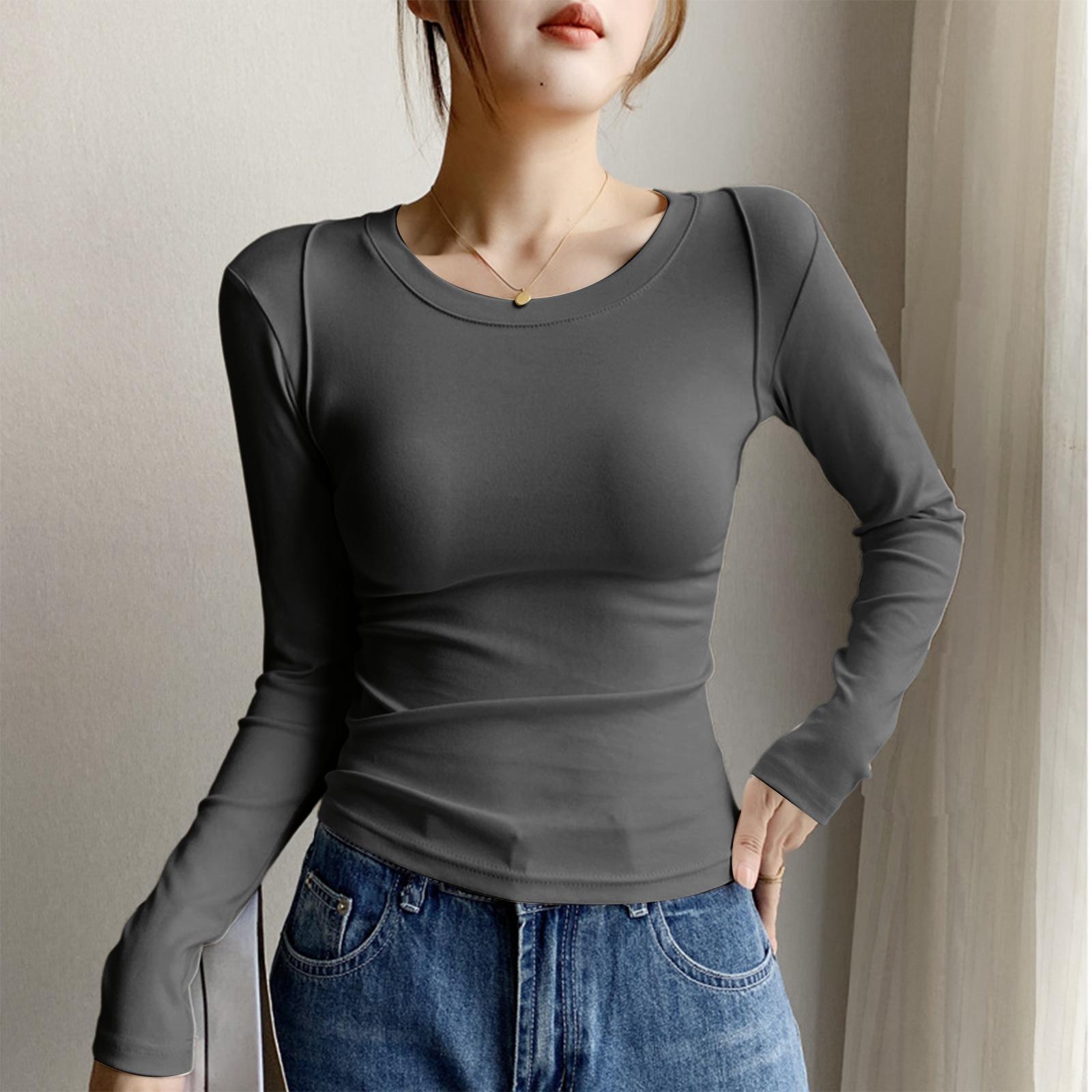 

Women s Fashionable And Casual Solid Color Long Sleeve Base Layer Top S