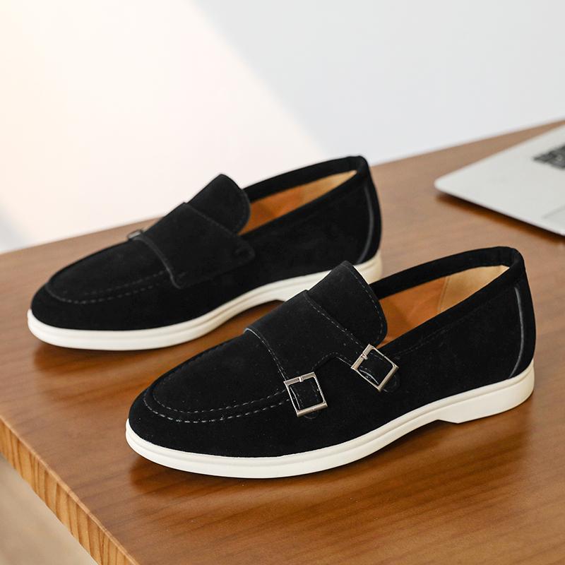 British Monk Strap Loafers New Men's Pointed Suede Leather Shoes Male Designer Formal Wedding Prom Dress Homecoming Footwear