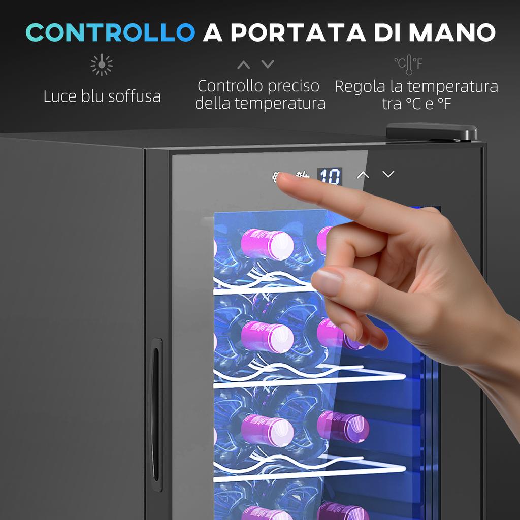 Wine Fridge Cellar for 15 Bottles, 44L Capacity, with Temperature Control and Adjustable Shelves, Black