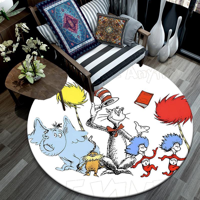 The Cat in the Hat Round Area Rug,Carpet Rug for Living Room Bedroom Sofa Playroom Decor,Non-slip Floor Mat