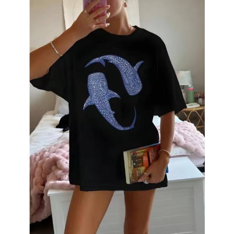 

Blue Whale Shark Simple Printing TShirts Women Summer Tops Comfortable ONeck T Shirt Fashion Casual Women Clothes Popular 4XL