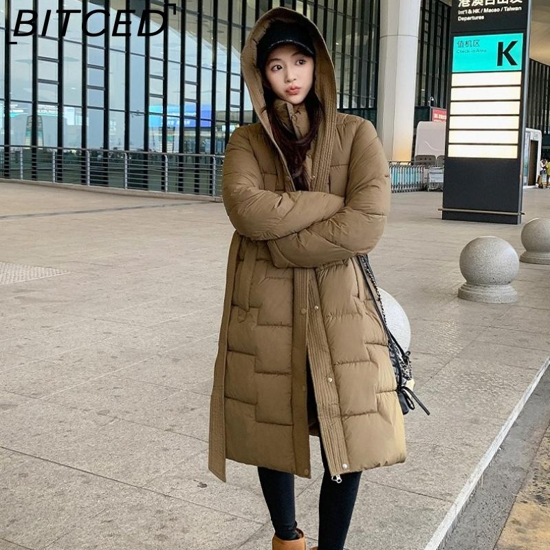 BITCED Women's Down-Filled Cotton Coat - Autumn/Winter Mid-Length, Elegant and Tailored, Knee-Length, Thickened Outerwear